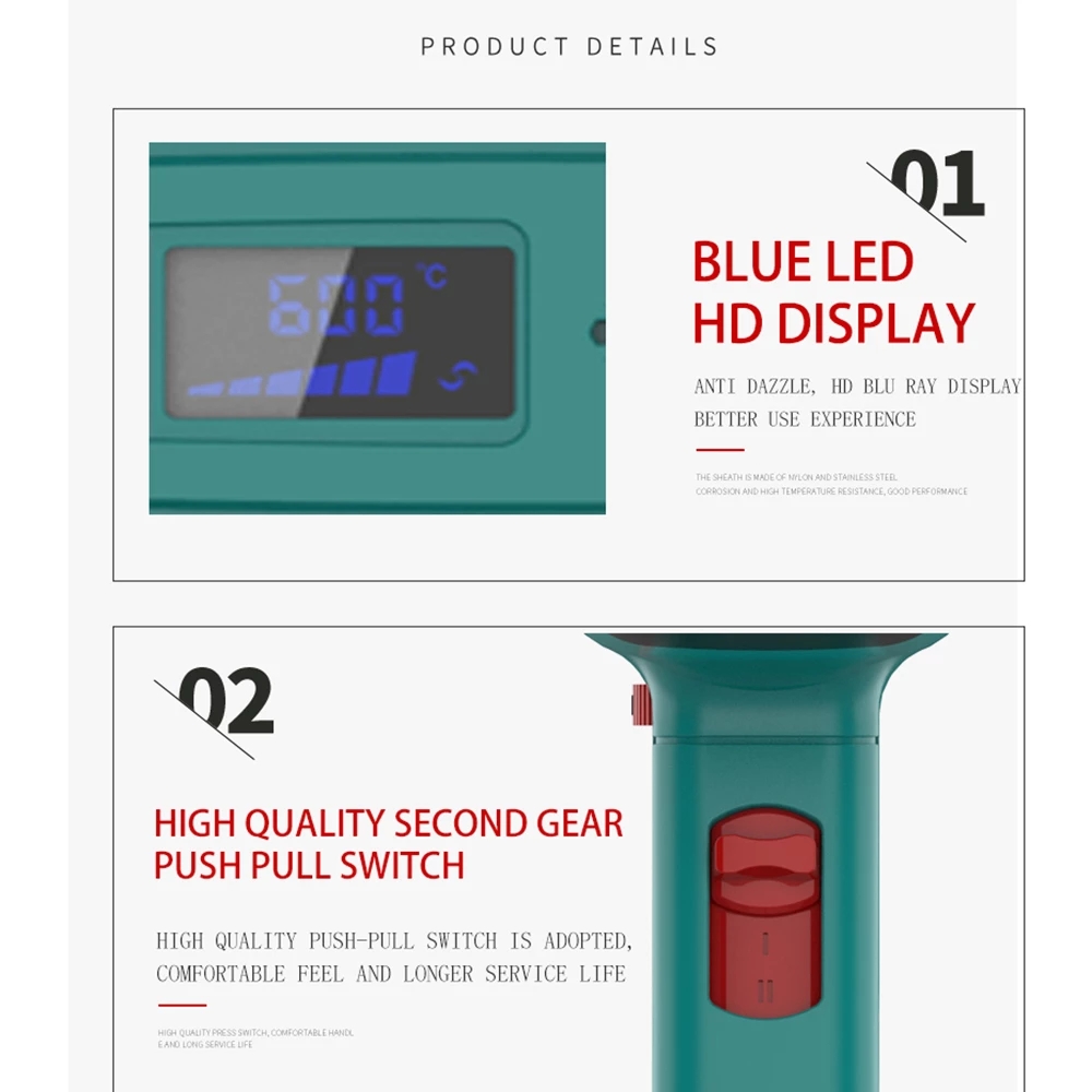 Zhejiang Tianyu industry Co. Ltd Supplier Factory Manufacturer Produce and Supply LED Digital Display Temperature Regulating 60-600℃ Hot Air Gun TQR-113A Thermoregulating 1600W Heat Gun